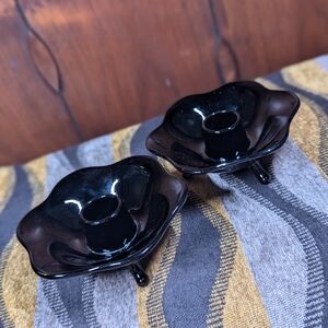 2 Glossy Black Vintage Candle Stick Holders